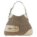 GUCCI GG Canvas Horsebit Shoulder Bag Beige Gold Auth 174565-13
