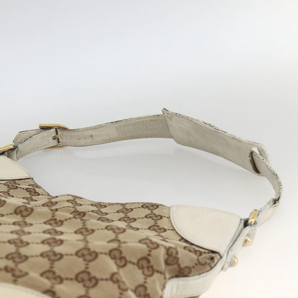 GUCCI GG Canvas Horsebit Shoulder Bag Beige Gold Auth 174565