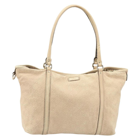 GUCCI GG Canvas Guccissima Tote Bag Leather Beige Gold Auth 174566