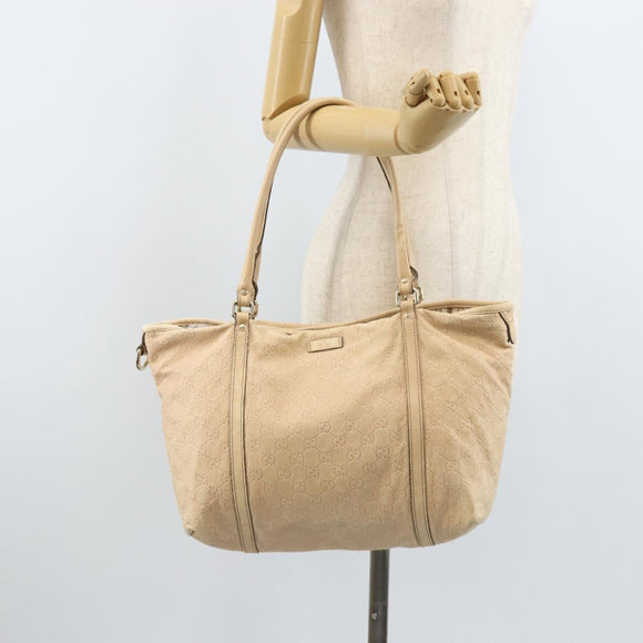 GUCCI GG Canvas Guccissima Tote Bag Leather Beige Gold Auth 174566