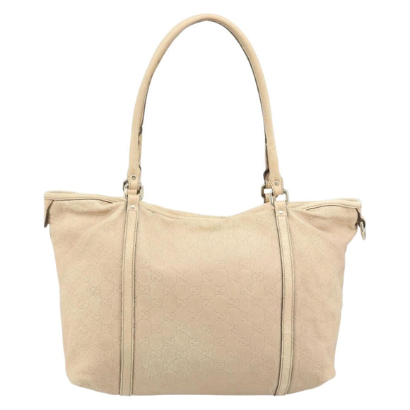 GUCCI GG Canvas Guccissima Tote Bag Leather Beige Gold Auth 174566