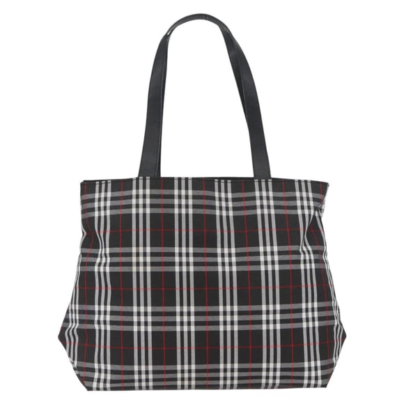 BURBERRY Nova Check Tote Bag Nylon Black Silver Auth 174568