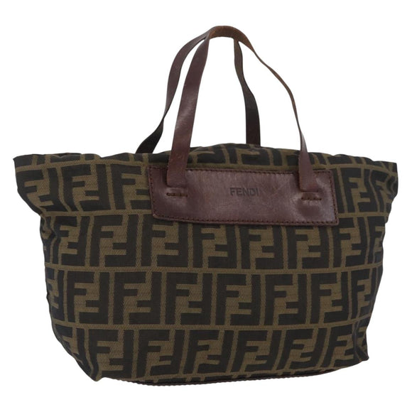 FENDI Zucca Canvas Hand Bag Brown Black Auth 174570