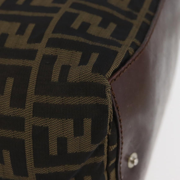 FENDI Zucca Canvas Hand Bag Brown Black Auth 174570