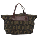 FENDI Zucca Canvas Hand Bag Brown Black Auth 174570-2