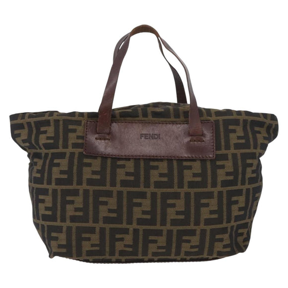 FENDI Zucca Canvas Hand Bag Brown Black Auth 174570