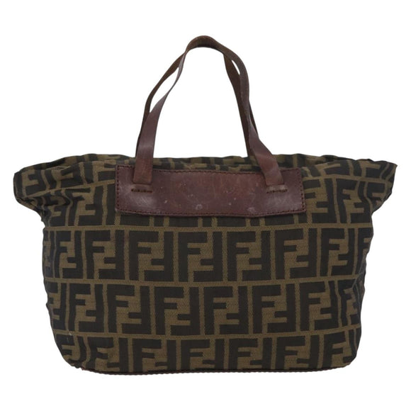 FENDI Zucca Canvas Hand Bag Brown Black Auth 174570