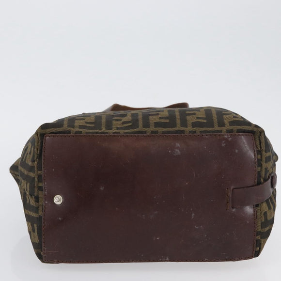 FENDI Zucca Canvas Hand Bag Brown Black Auth 174570