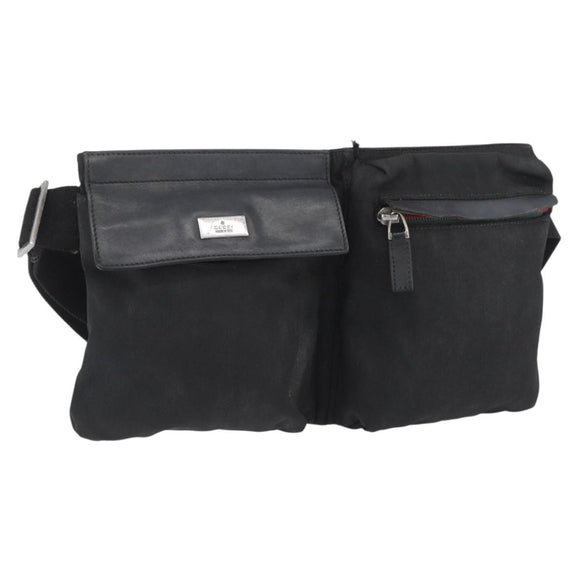 GUCCI Waist bag Canvas Black Silver 28566 Auth 174571