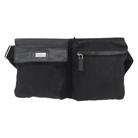 GUCCI Waist bag Canvas Black Silver 28566 Auth 174571
