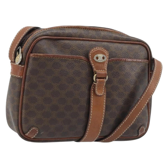 CELINE Macadam Canvas Shoulder Bag PVC Leather Brown Gold Auth 174572