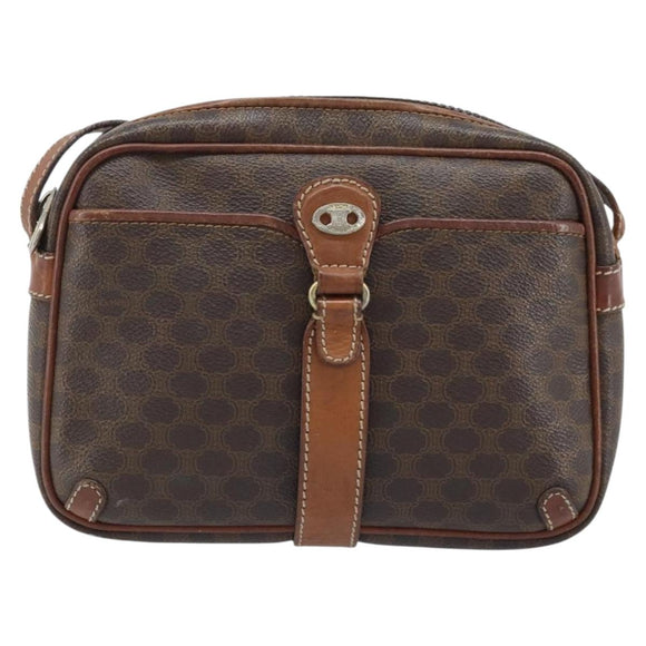 CELINE Macadam Canvas Shoulder Bag PVC Leather Brown Gold Auth 174572