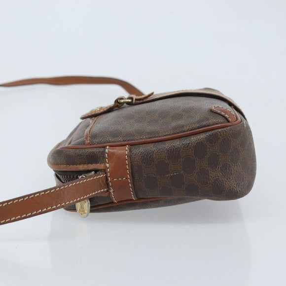CELINE Macadam Canvas Shoulder Bag PVC Leather Brown Gold Auth 174572