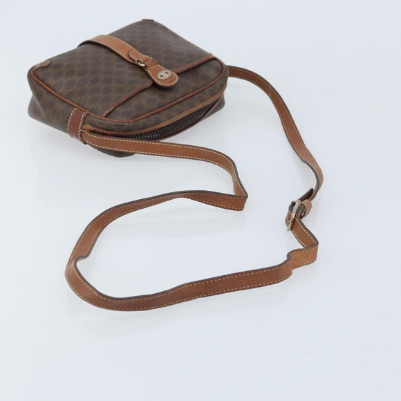 CELINE Macadam Canvas Shoulder Bag PVC Leather Brown Gold Auth 174572