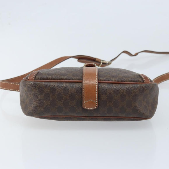 CELINE Macadam Canvas Shoulder Bag PVC Leather Brown Gold Auth 174572