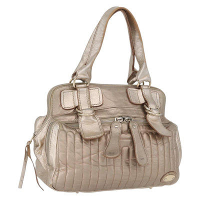Chloe Hand Bag Leather Beige Gold Auth 174575