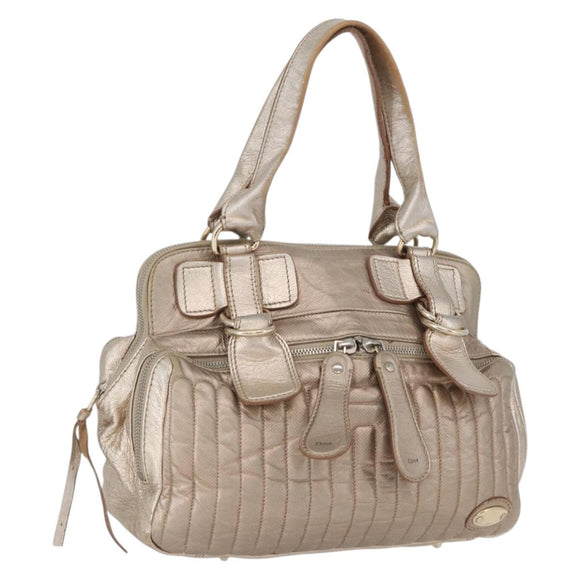 Chloe Hand Bag Leather Beige Gold Auth 174575