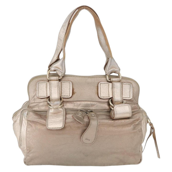 Chloe Hand Bag Leather Beige Gold Auth 174575