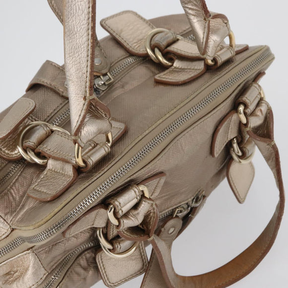 Chloe Hand Bag Leather Beige Gold Auth 174575