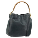 GUCCI Bamboo Shoulder Bag Leather 2way Black Gold 001 3444 1038 Auth 174578-1