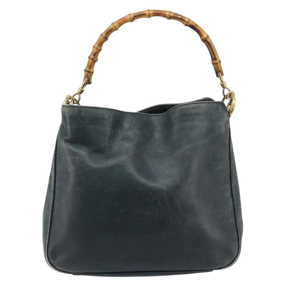 GUCCI Bamboo Shoulder Bag Leather 2way Black Gold 001 3444 1038 Auth 174578