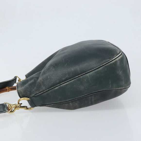 GUCCI Bamboo Shoulder Bag Leather 2way Black Gold 001 3444 1038 Auth 174578