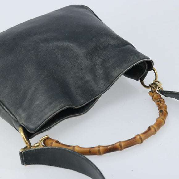 GUCCI Bamboo Shoulder Bag Leather 2way Black Gold 001 3444 1038 Auth 174578