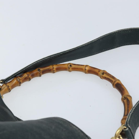 GUCCI Bamboo Shoulder Bag Leather 2way Black Gold 001 3444 1038 Auth 174578