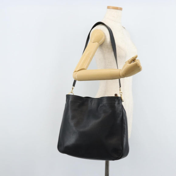 GUCCI Bamboo Shoulder Bag Leather 2way Black Gold 001 1781 1577 Auth 174579