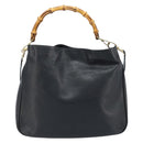 GUCCI Bamboo Shoulder Bag Leather 2way Black Gold 001 1781 1577 Auth 174579-13