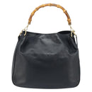 GUCCI Bamboo Shoulder Bag Leather 2way Black Gold 001 1781 1577 Auth 174579-2