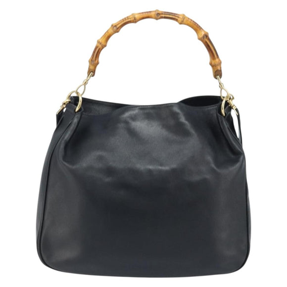 GUCCI Bamboo Shoulder Bag Leather 2way Black Gold 001 1781 1577 Auth 174579
