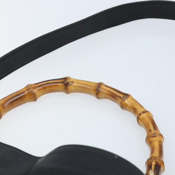 GUCCI Bamboo Shoulder Bag Leather 2way Black Gold 001 1781 1577 Auth 174579