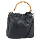 GUCCI Bamboo Shoulder Bag Leather 2way Black Gold 001 3444 1577 Auth 174580-1
