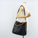 GUCCI Bamboo Shoulder Bag Leather 2way Black Gold 001 3444 1577 Auth 174580-24