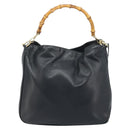 GUCCI Bamboo Shoulder Bag Leather 2way Black Gold 001 3444 1577 Auth 174580-13