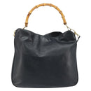 GUCCI Bamboo Shoulder Bag Leather 2way Black Gold 001 3444 1577 Auth 174580-2