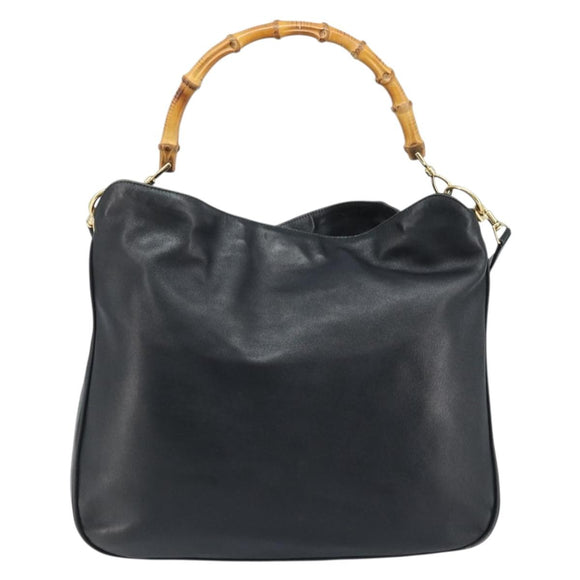 GUCCI Bamboo Shoulder Bag Leather 2way Black Gold 001 3444 1577 Auth 174580