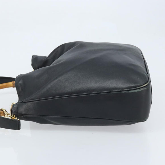 GUCCI Bamboo Shoulder Bag Leather 2way Black Gold 001 3444 1577 Auth 174580