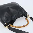 GUCCI Bamboo Shoulder Bag Leather 2way Black Gold 001 3444 1577 Auth 174580-6