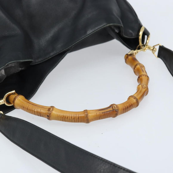 GUCCI Bamboo Shoulder Bag Leather 2way Black Gold 001 3444 1577 Auth 174580