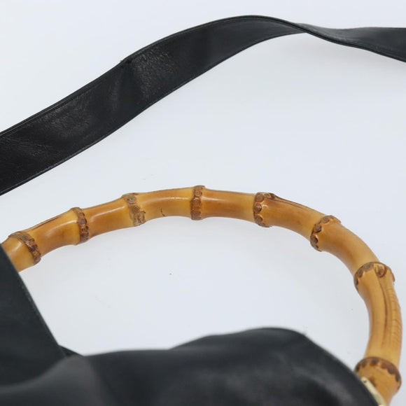 GUCCI Bamboo Shoulder Bag Leather 2way Black Gold 001 3444 1577 Auth 174580
