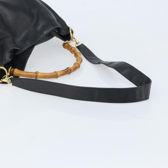 GUCCI Bamboo Shoulder Bag Leather 2way Black Gold 001 3444 1577 Auth 174580