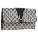 GUCCI GG Supreme Clutch Bag PVC Navy Gold Auth 174582-1
