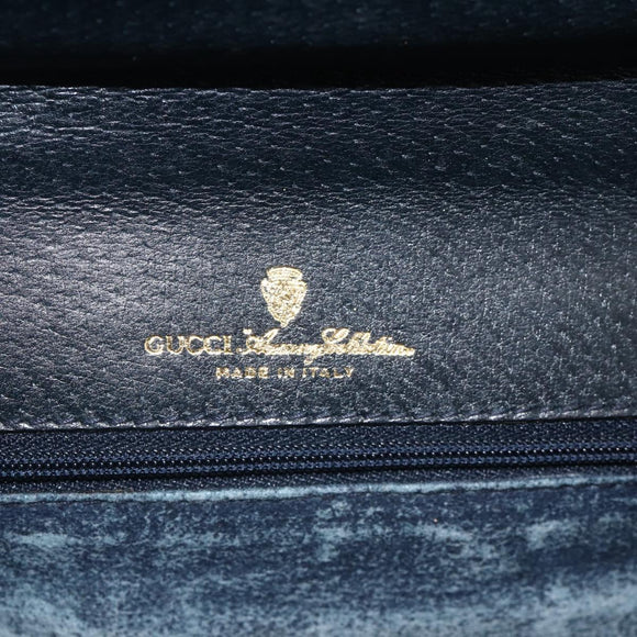 GUCCI GG Supreme Clutch Bag PVC Navy Gold Auth 174582