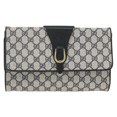 GUCCI GG Supreme Clutch Bag PVC Navy Gold Auth 174582 - 0