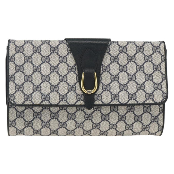 GUCCI GG Supreme Clutch Bag PVC Navy Gold Auth 174582