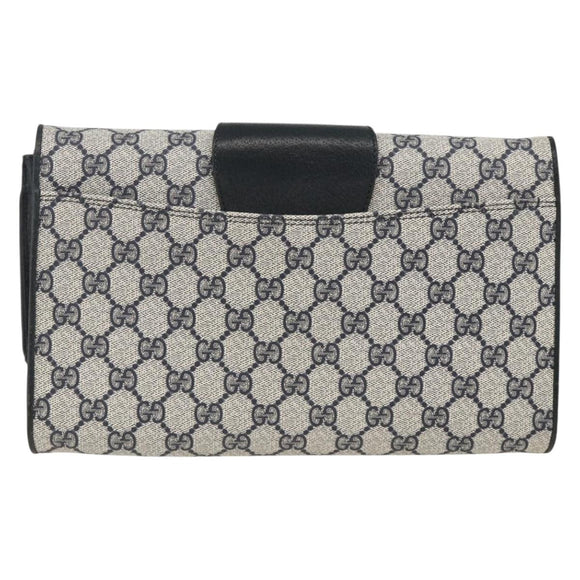 GUCCI GG Supreme Clutch Bag PVC Navy Gold Auth 174582