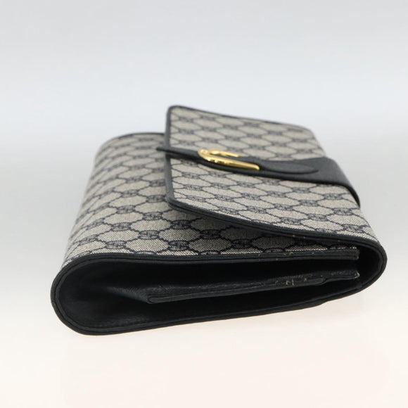 GUCCI GG Supreme Clutch Bag PVC Navy Gold Auth 174582