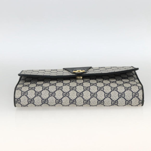 GUCCI GG Supreme Clutch Bag PVC Navy Gold Auth 174582